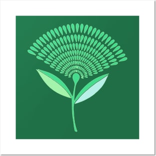 Mid Century Modern Dandelion Seed Head In Green Posters and Art